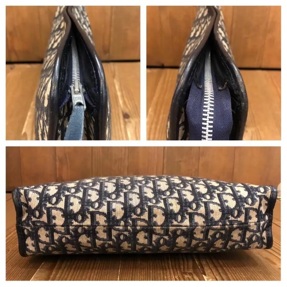 Rare🦄Authentic Christian Dior Trotter Clutch Hand Bag Purse Canvas Leather Blue - Picture 5 of 10